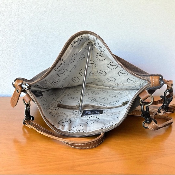 Myra Bag Gray Canvas & Leather Crossbody / Shoulder Bag – Sel de Mer Paris Print - Picture 3 of 10